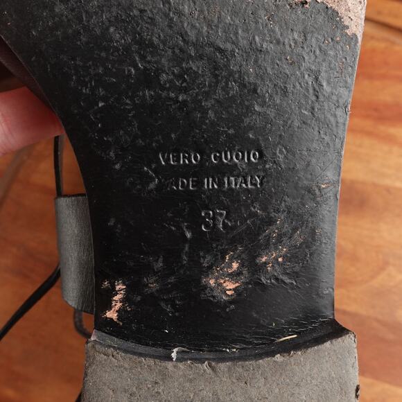 Club Monaco Sandals WMS SZ EU 37 US 6.5 BLK Leather Ankle Wrap Flat Boho Shoes - Picture 14 of 14